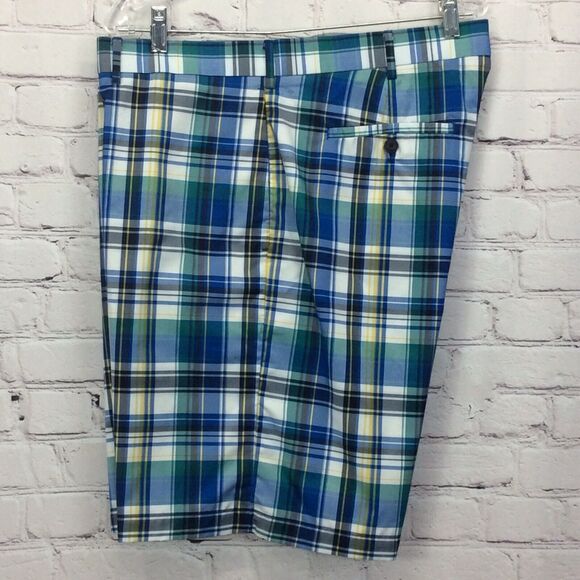 Ben Hogan Golf Shorts Men's Size 38 Blue Multicolor Plaid Chino Flat Front Sport - Picture 1 of 8